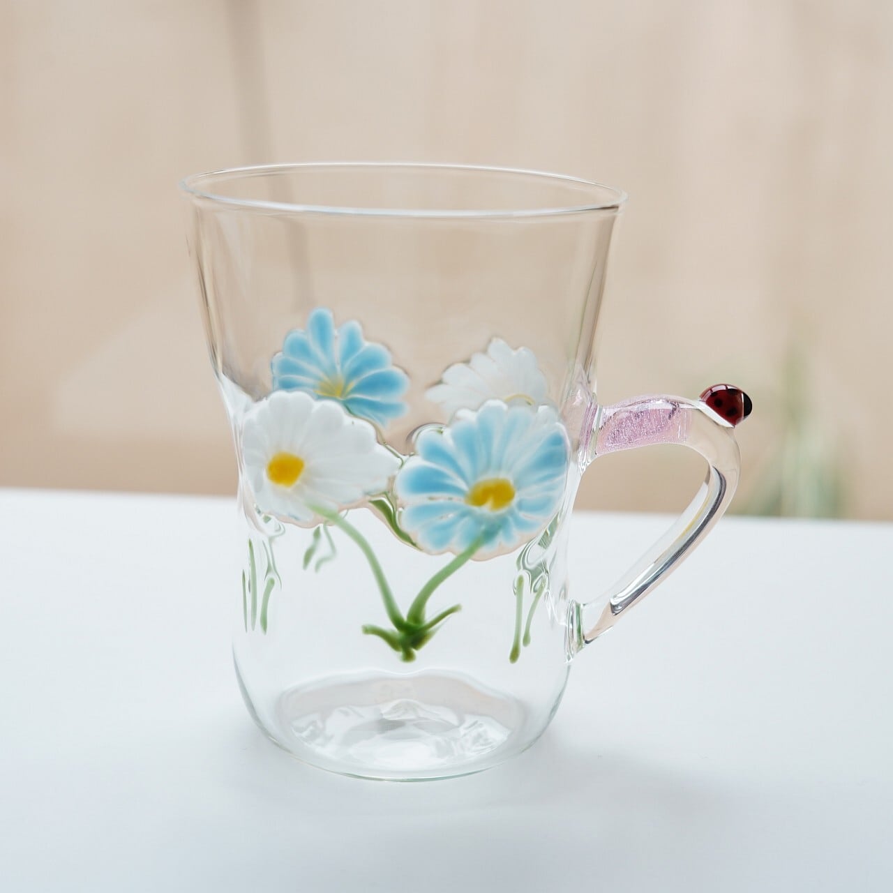 竹川久仁子】耐熱ガラス 花マグカップ ブルー T-3-F | ろにせら