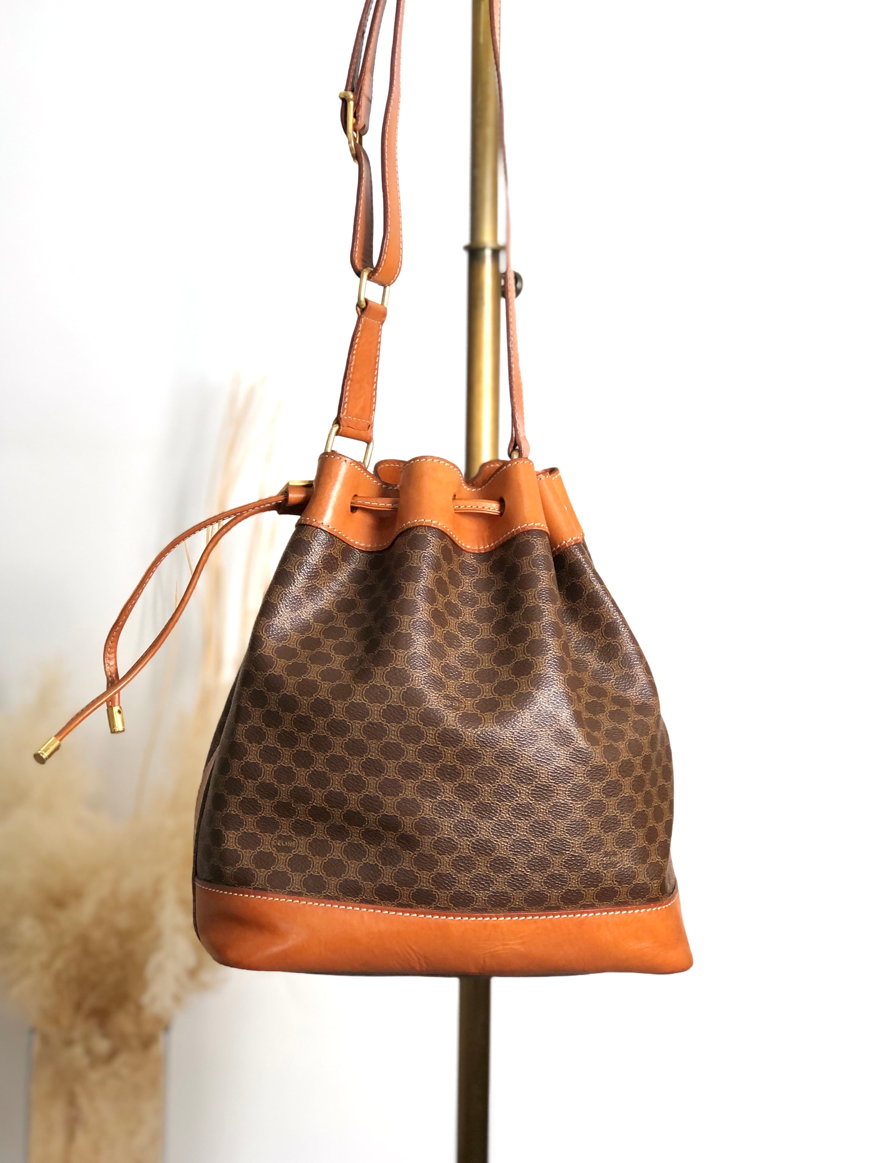 CELINE セリーヌ マカダム 巾着 バッグ PVC ブラウン オールド CELINE セリーヌ マカダム ショルダーバッグ ブラウン 巾着 ポーチ