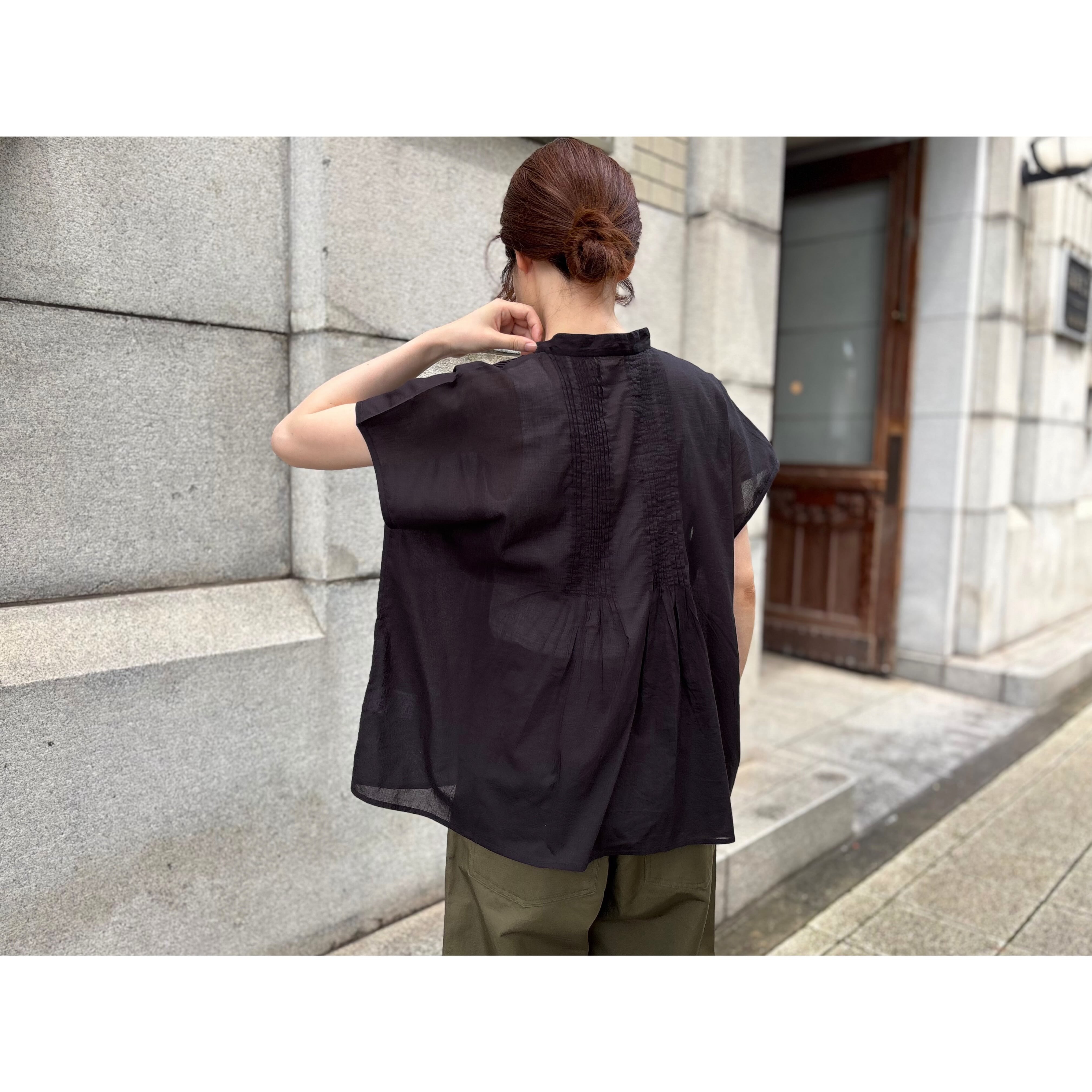 SOIL(ソイル) 80s Cotton Voile Plain Banded Collar French Sleeve