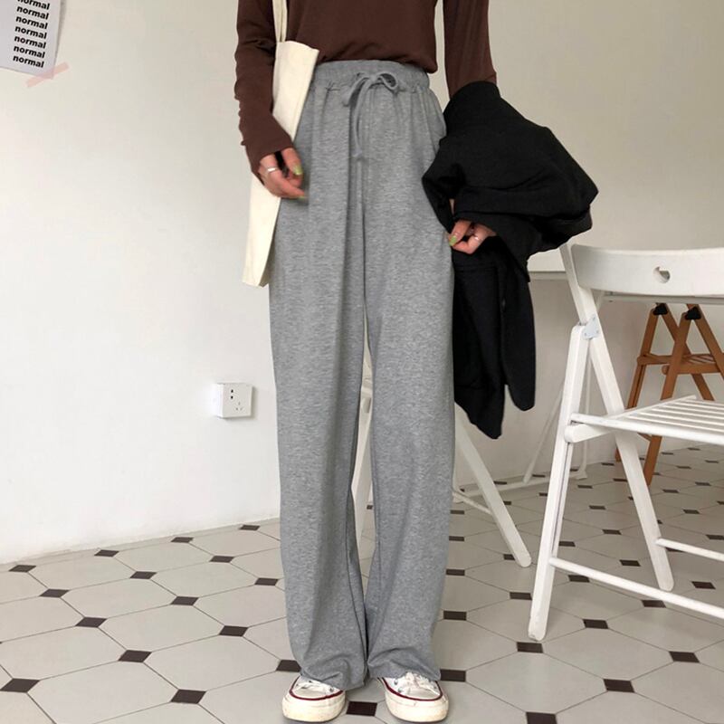 夏のルーズストレートパンツスリミングカジュアルパンツドレープワイドレッグパンツ春秋女性ハイウエストパンツモップスポーツパンツ YY-ファッション22421363910