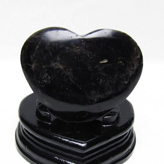モリオン 置物 黒水晶 ハート 一点物 台座付属 155-991