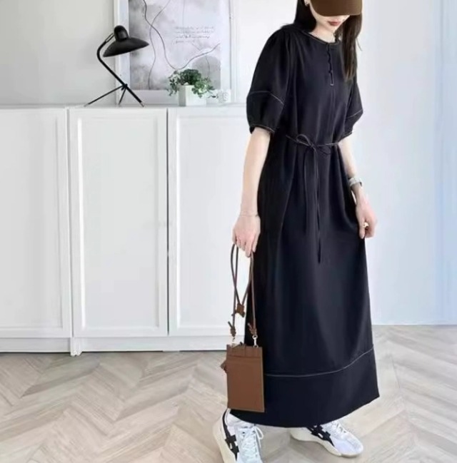 【送料無料】 ワンピース ワンピドレス Vネック バックVネック 5分袖 ロングスカート フレア Aライン ハイウエスト フォーマル きれいめ カジュアル 大人可愛い シンプル おしゃれ シック フェエミニン ガーリー ゆったり 体型カバー 着痩せ 韓国系 オルチャン 人気 トレンド 新作 春 夏 秋 20代 30代 40代 お出かけ イベント 旅行 リゾート デート ママ 通勤 通学 デイリー 普段着 着回し インスタ映え 70300