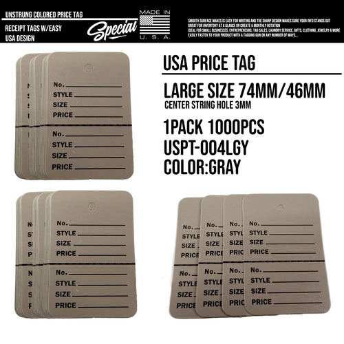 1000枚  USA アメリカ プライスタグ 値札 下げ札 紙タグ カラータグ 価格タグ ビンテージ 古着 アパレル店 雑貨店 店舗用品 フリーマーケット イベント1000枚入り : USPT-004LGY