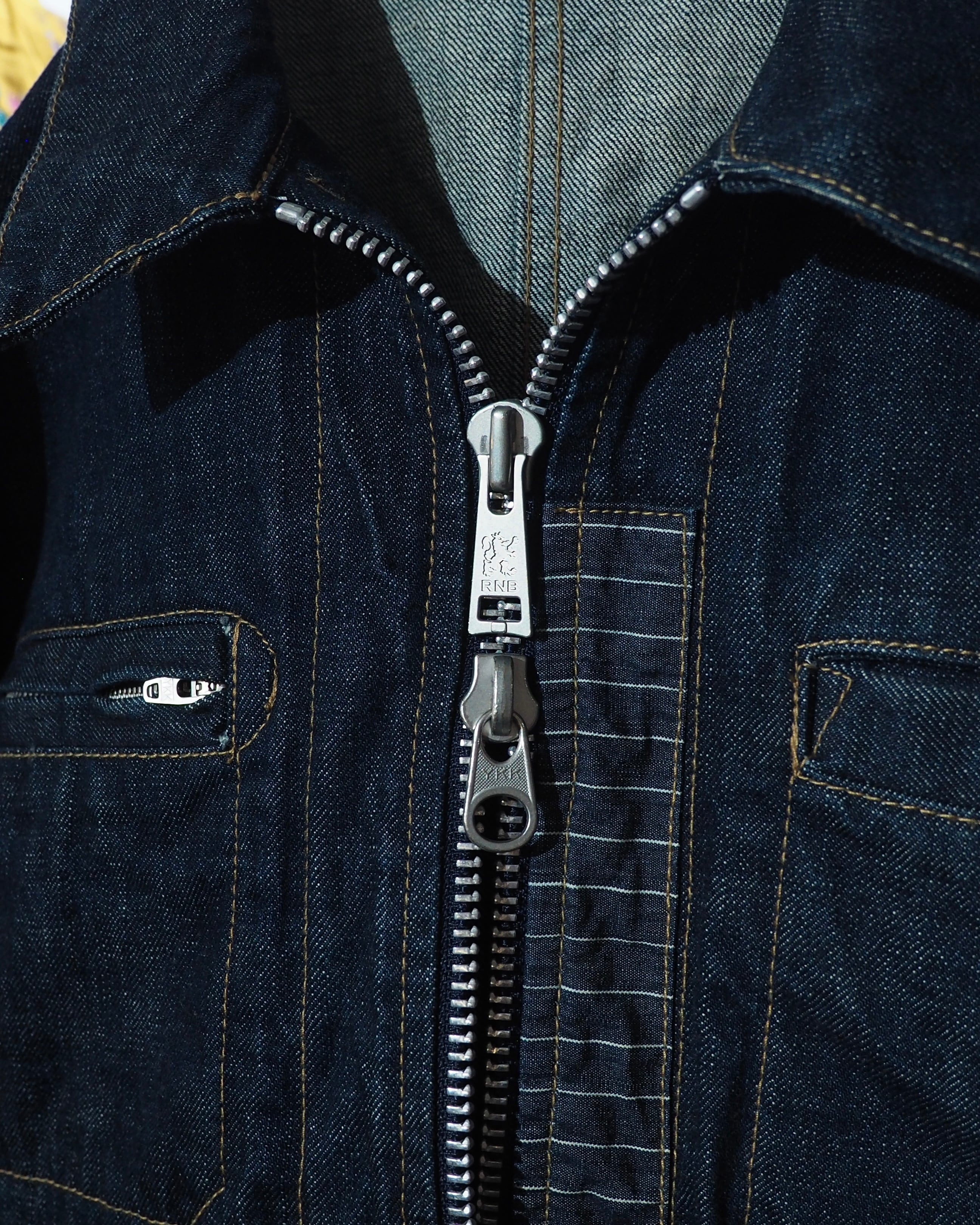 " R.NEWBOLD " Dark Indigo × Silver Metal zip Denim Trucker jacket