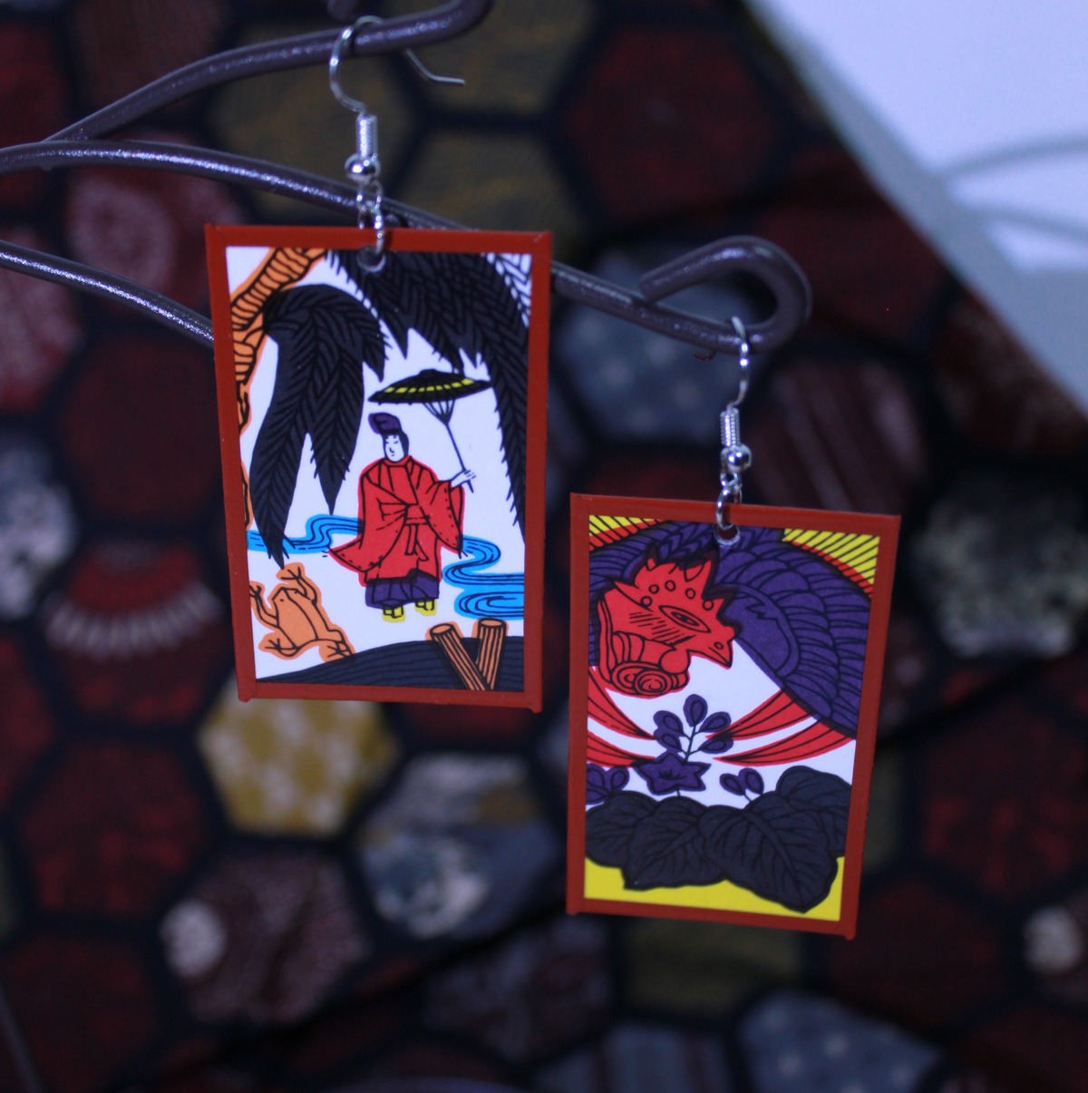 花札ピアス イヤリング 五光 鳳凰ト小野道風 Towa Designwork 花札ピアス イヤリング 五光 鳳凰ト小野道風 Towa Designwork