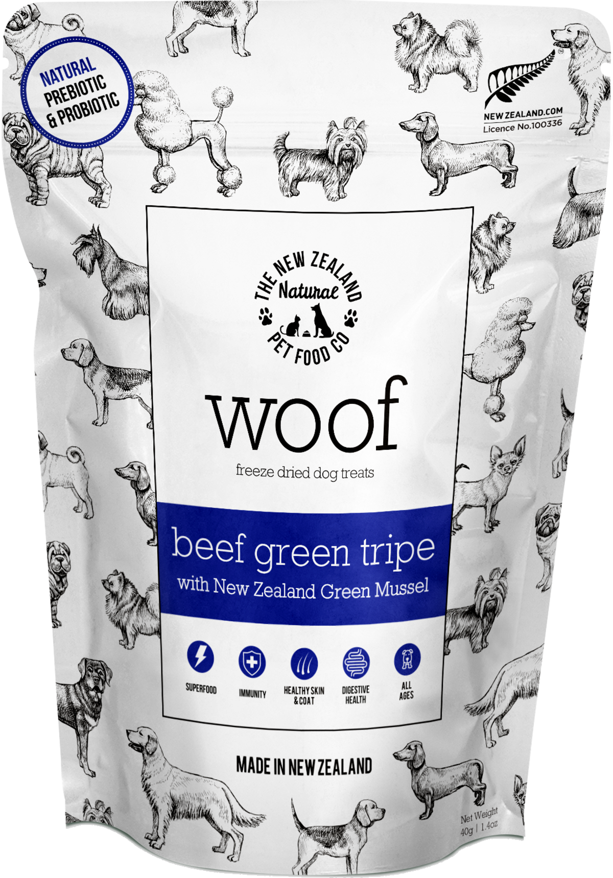WOOF ビーフグリーントライプwith緑イ貝40g | Furry Friends Inc.