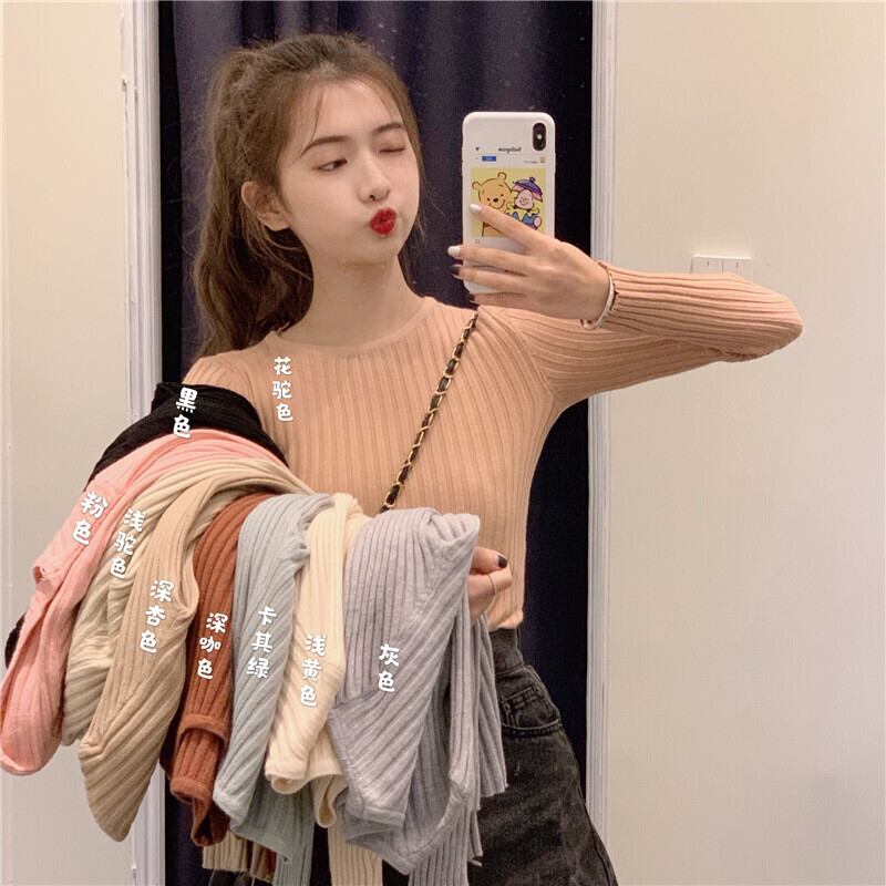 オータムウィンターシャツ スタンダードラウンドネックソリッド カラーニットセーター トップス ロング レトロ 秋物 冬物 Oネック ソリッドカラー YY-ファッション40503375593