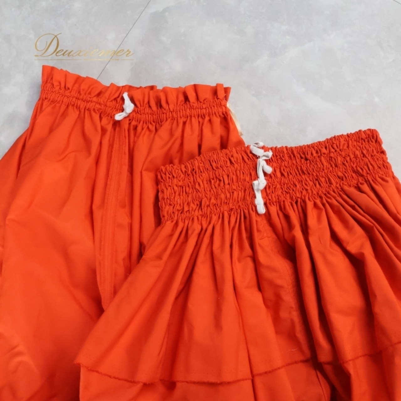 フラダンス 衣装 パウスカート オレンジ系 無地 シンプル シングル スカート セット 華やか 鮮やか かわいい おしゃれ ハワイアン アロハ フラ ダンス レッスン 練習 橙 軽やか ふんわり フレア 明るい ダンスウェア フェスティバル 舞台 リゾート