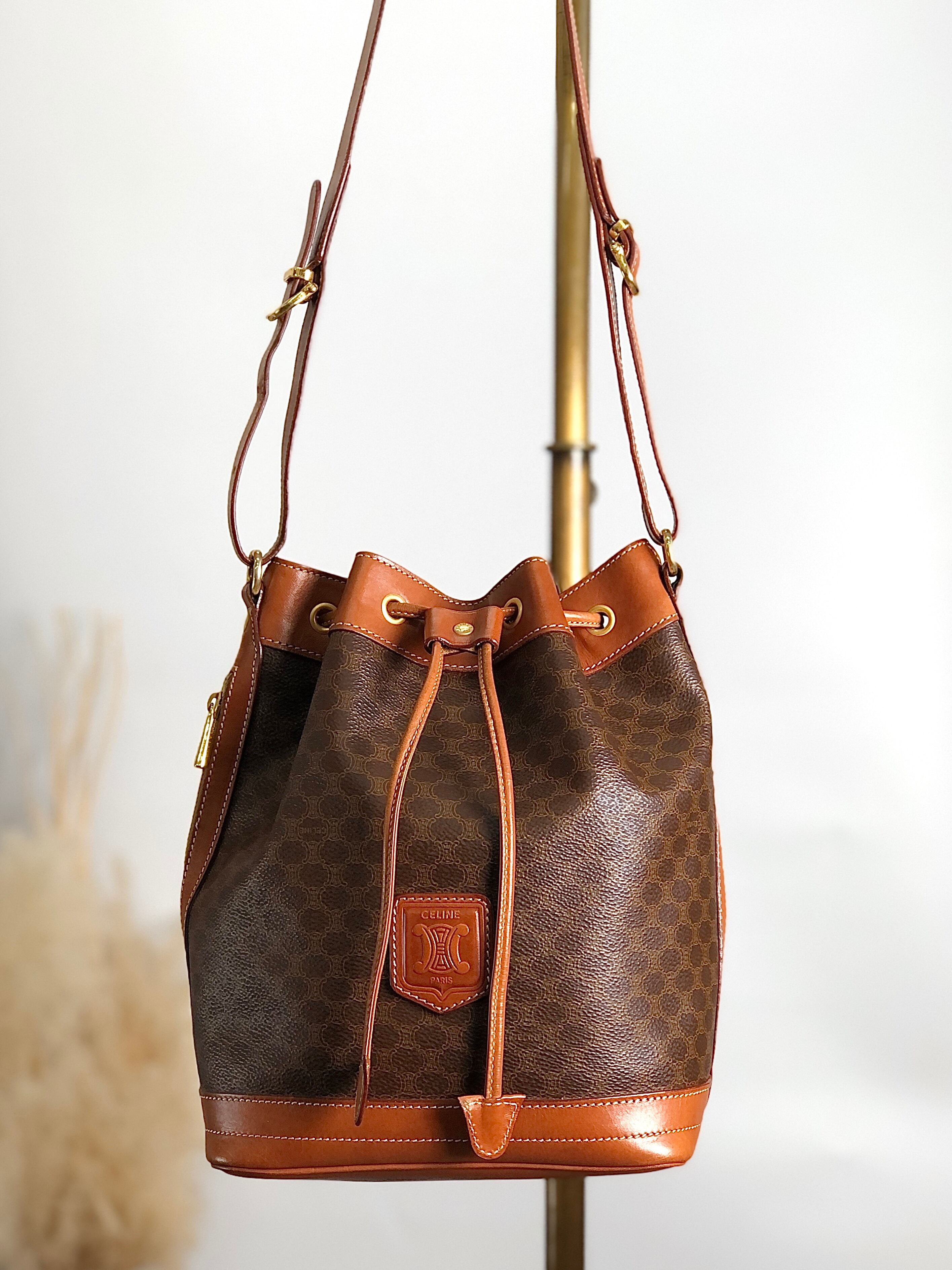 CELINE セリーヌ マカダム ショルダーバッグ ブラウン ブラゾン型押し 