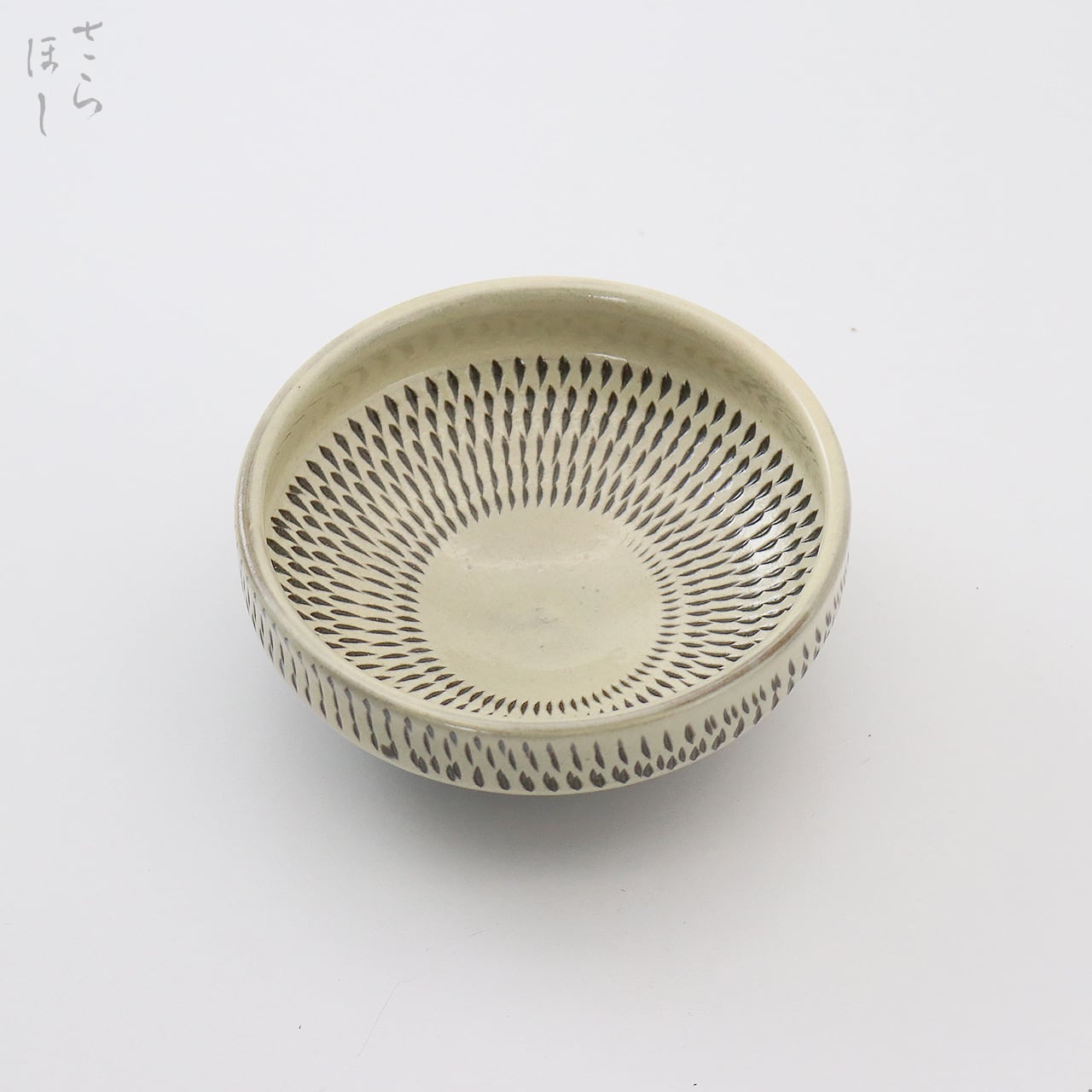小鹿田焼 小袋窯 3寸5分切立皿 (浅) 内外飛びかんな 白 直径約10cm