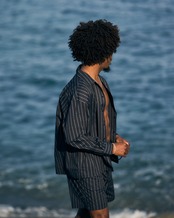 【SUNS】PIN STRIPE OPEN COLLAR LONG SLEEVE SHIRTS［RSS026］