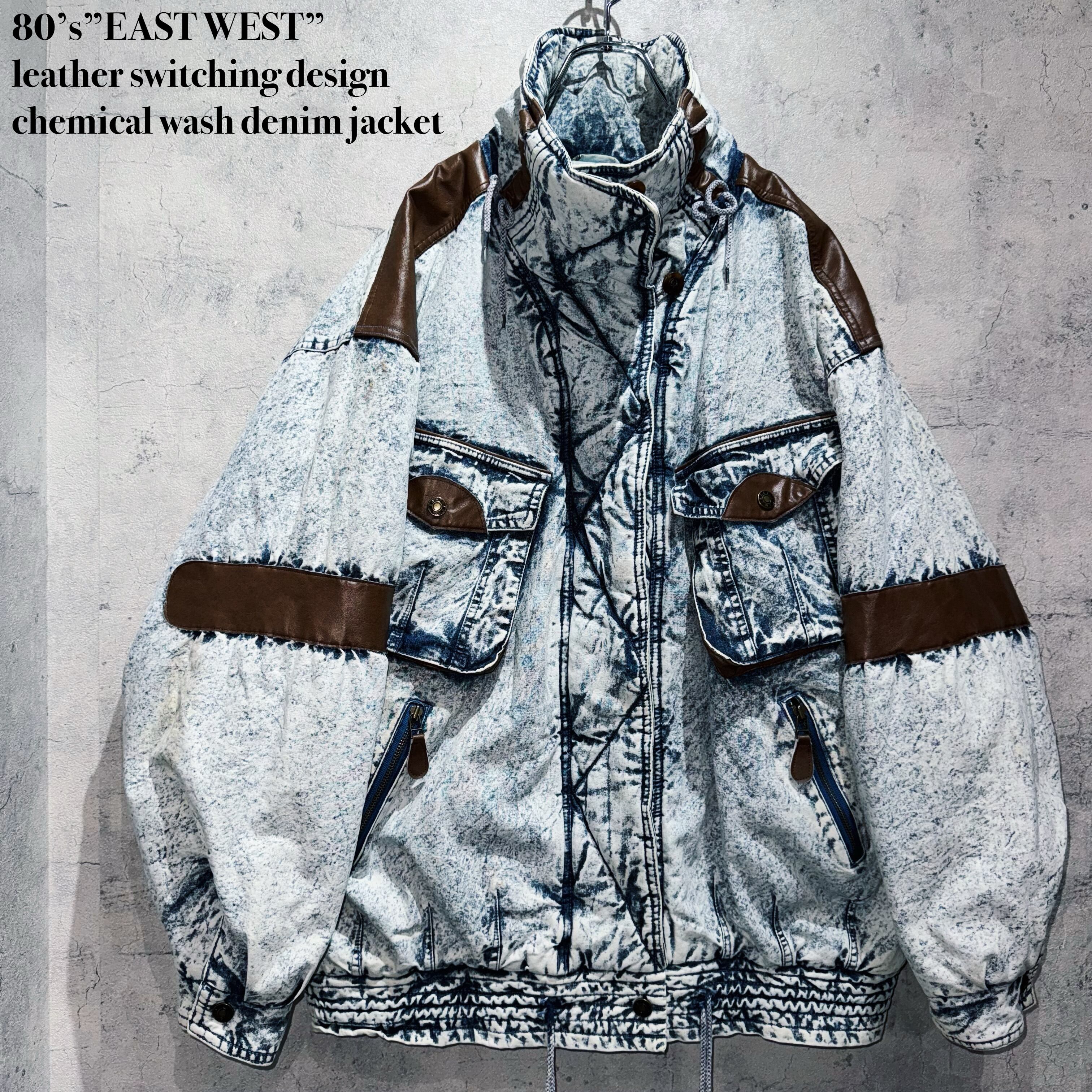 80’s”EAST WEST”leather switching design chemical wash denim jacket