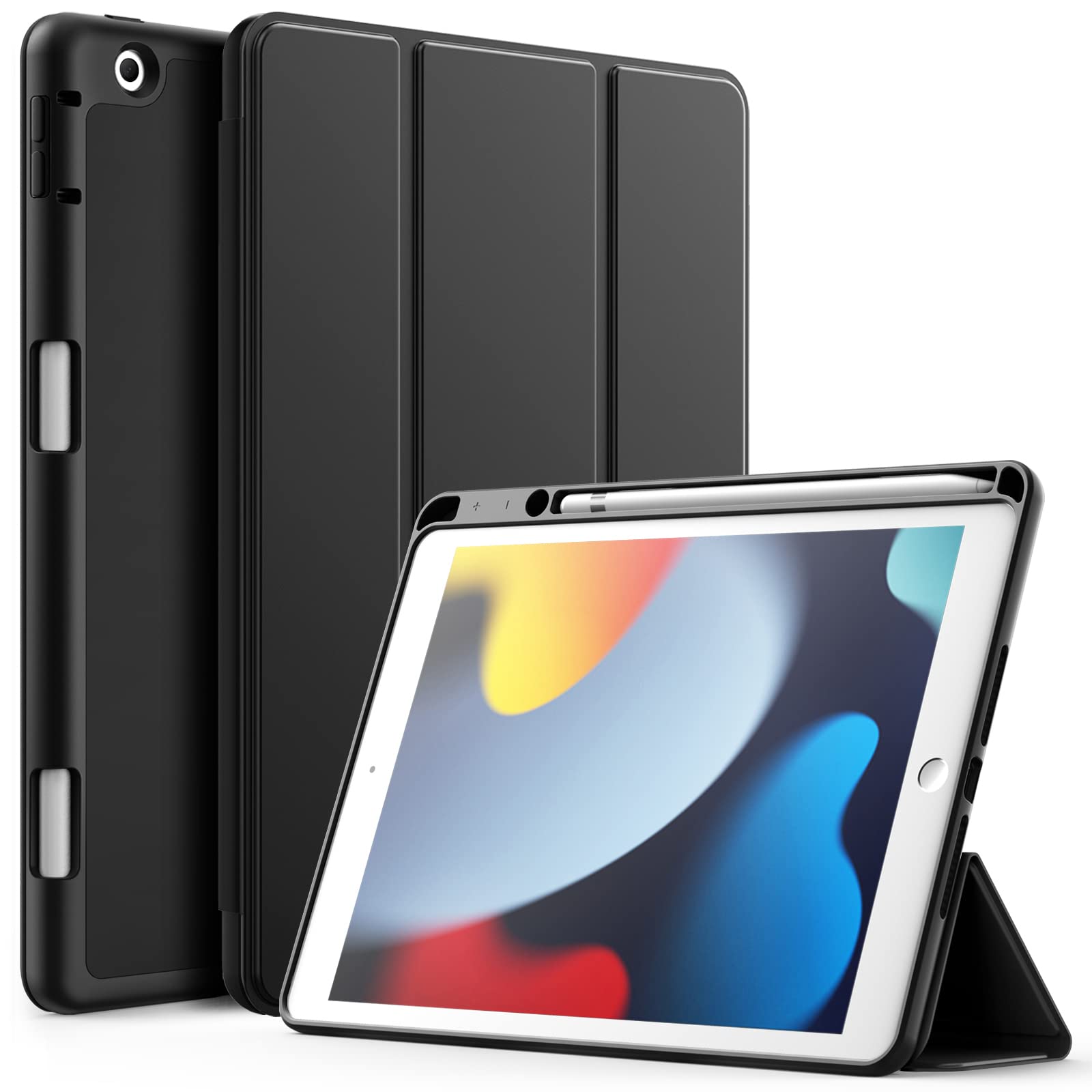 JETech iPad 第9/8/7世代 10.2インチ用 ケースカバー (ブラック)