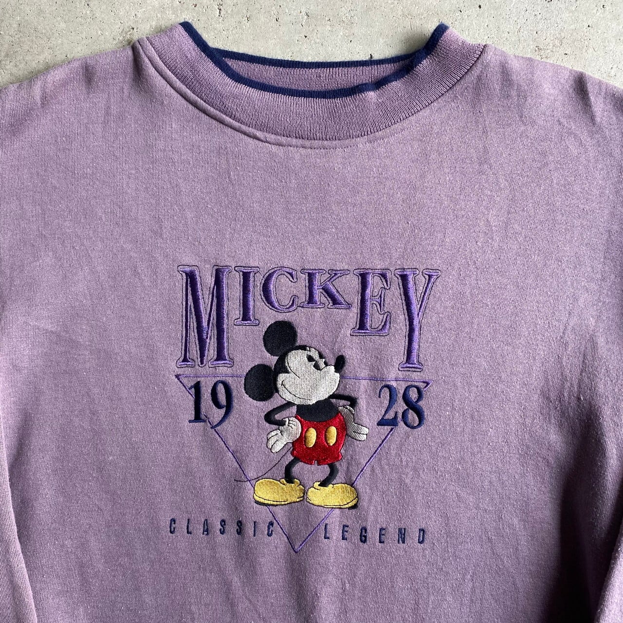 90s Disney ミッキー 刺繍入 二重リブ スウェット グレー L相当