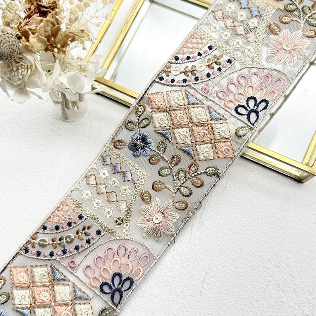 1ロール　シャンデリア［ブルー］インド刺繍リボン 　2134-1R