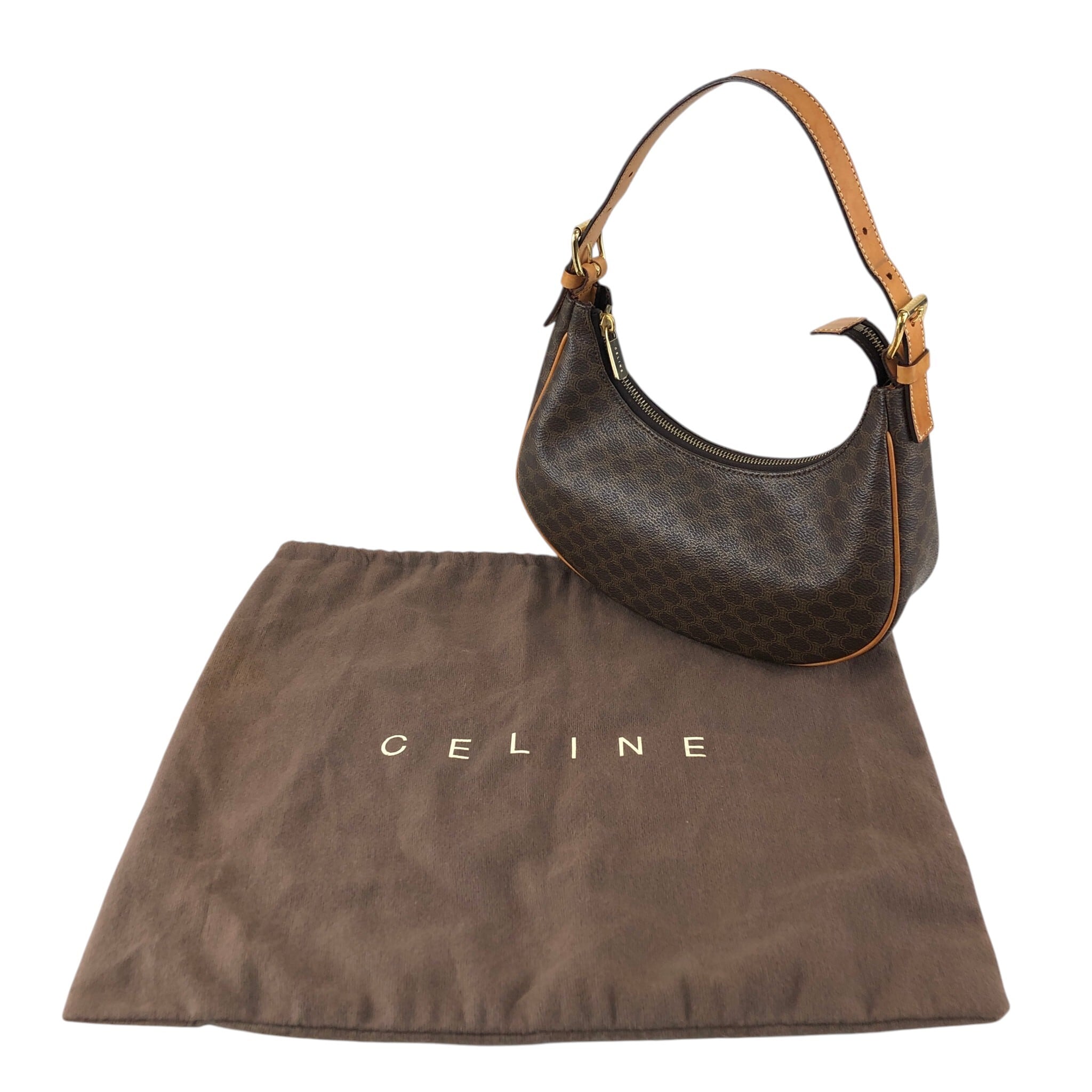 CELINE セリーヌ マカダム ショルダーバッグ ブラウン PVC レザー