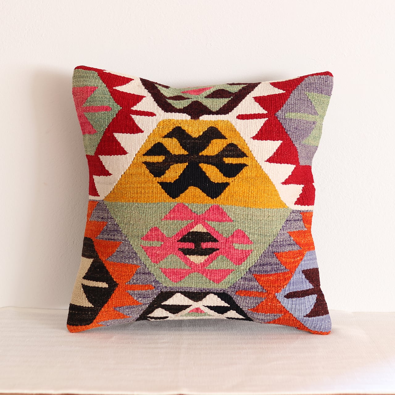 【即納品】オールドキリム・クッションカバー|ヴィンテージの色彩・1点もの(40×40cm)C-15767
