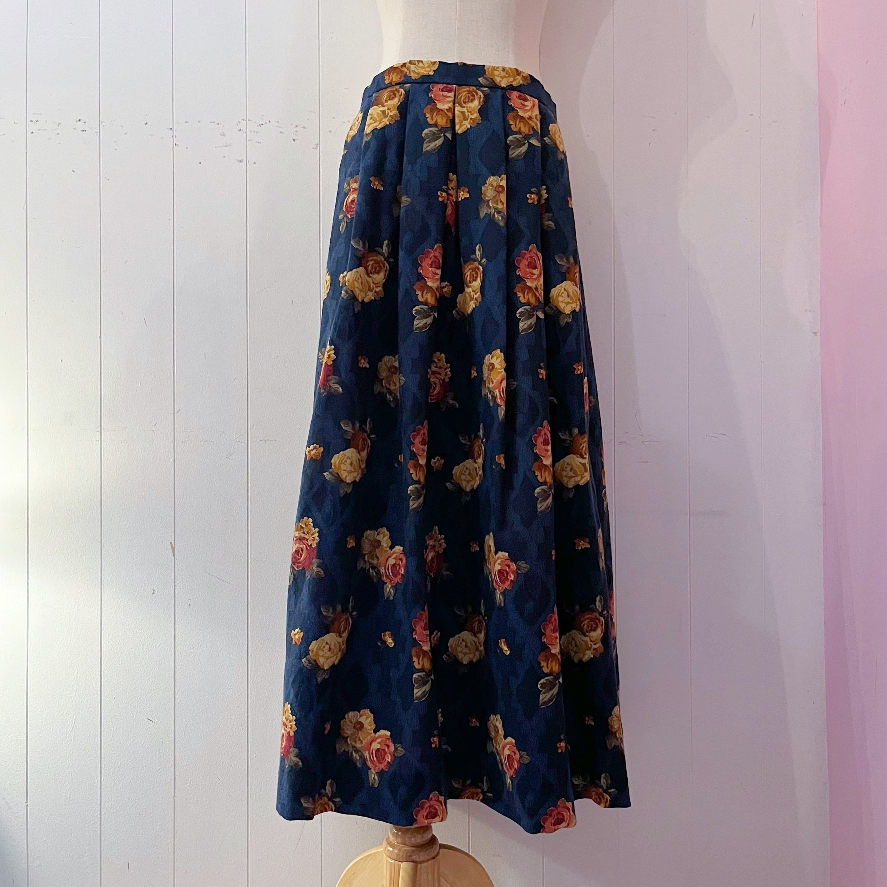 antique rose blue diamond tuck skirt