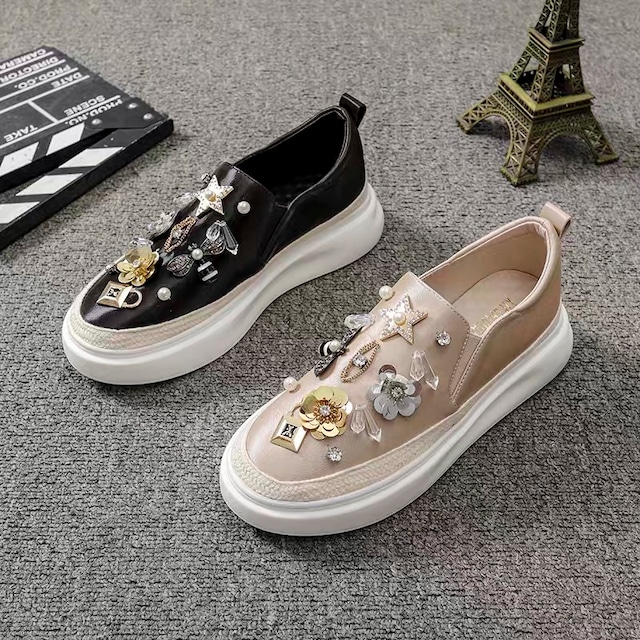 Platform bijou sneakers(Black・Beige)