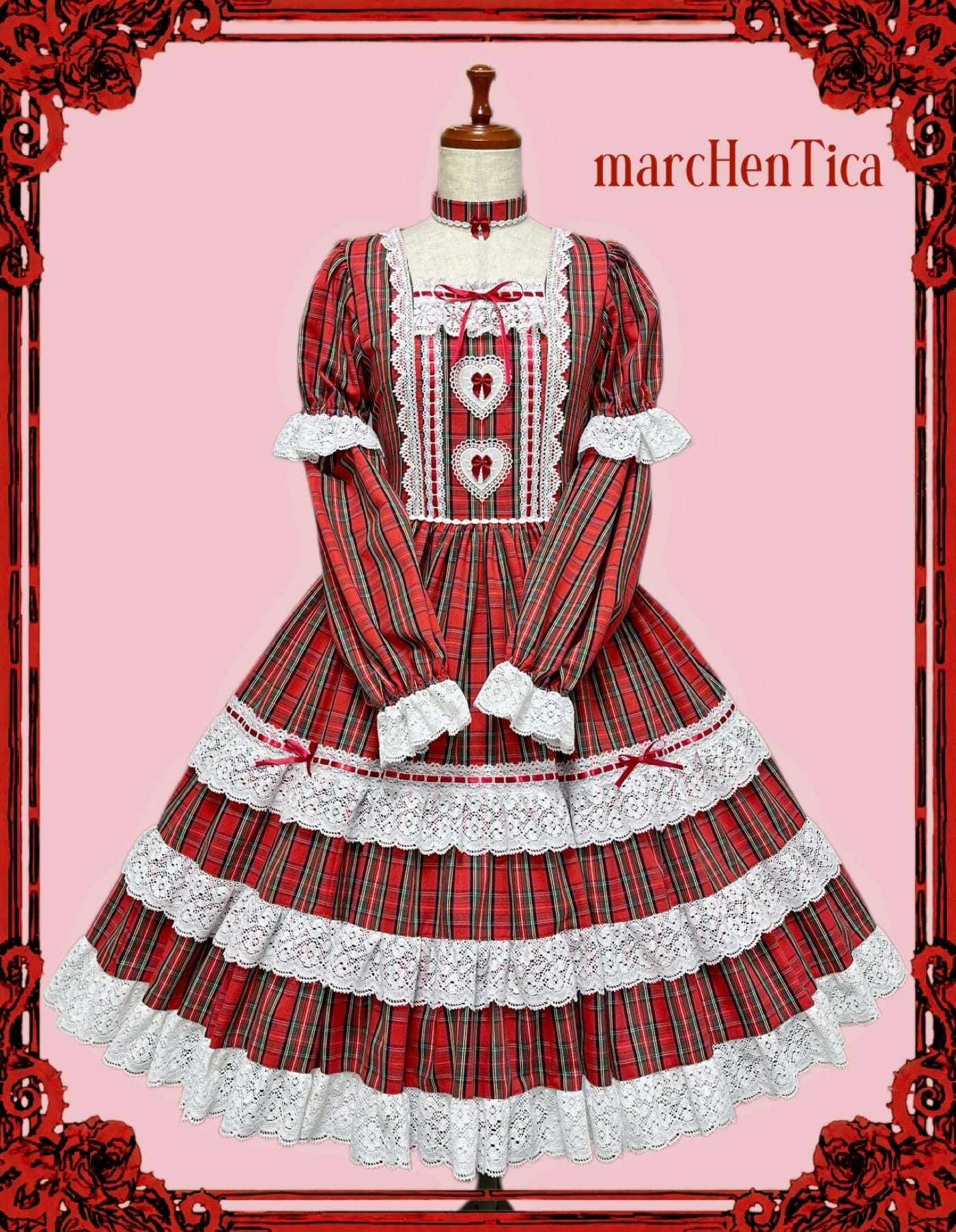 ★貴重　未使用に近い　ワンダフルワールド　カットソー　リボン　薔薇柄　赤 ご予約券】ハートリボンドールワンピース | HirokoTokumine