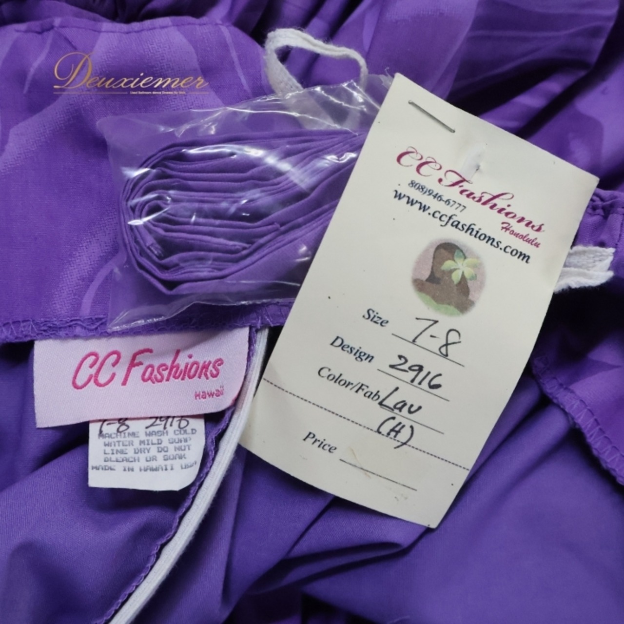 フラダンス 衣装 ワンピース ドレス CC Fashions パープル系 ハワイ製 チューブトップ フリル モンステラ柄 プルメリア柄 かわいい 華やか 鮮やか 明るい 豪華 上品 ハワイアン アロハ ハワイアンプリント ダンス レッスン 練習 エレガント