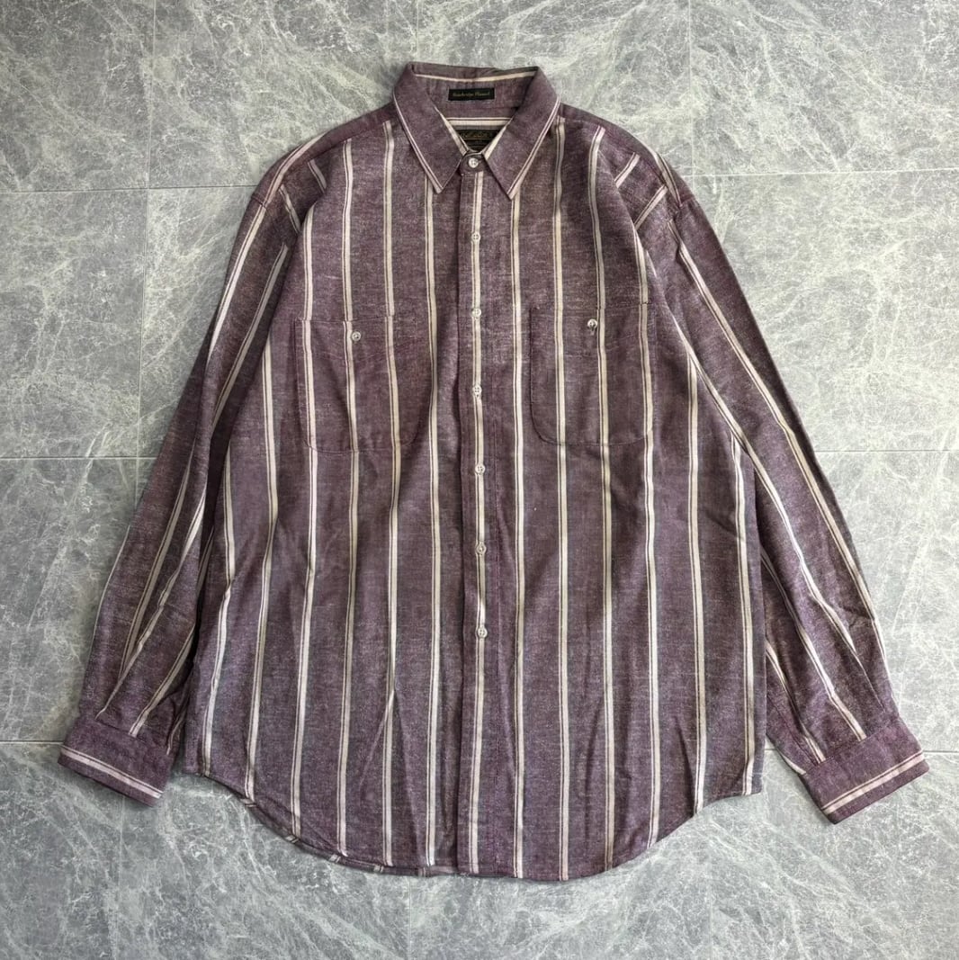 1990s "Eddie Bauer" Flannel Shirt / 1990年代~ エディーバウアー ストライプ シャツ 黒タグ Lサイズ