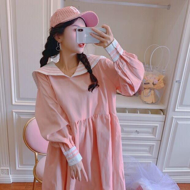 2カラー】セーラー ワンピース オーバーサイズ フリーサイズ ビッグ