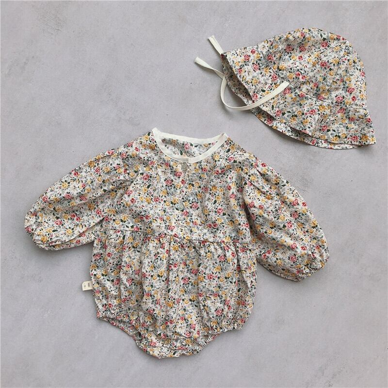 【BABY&KID】帽子付き 花柄ロンパース