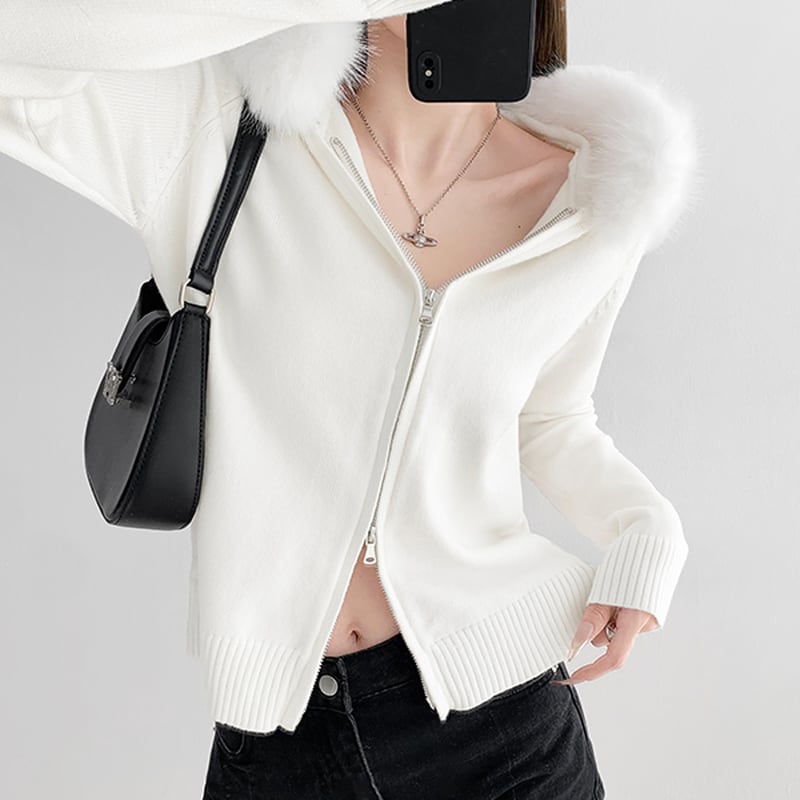 fur collar zippered jacket la1207