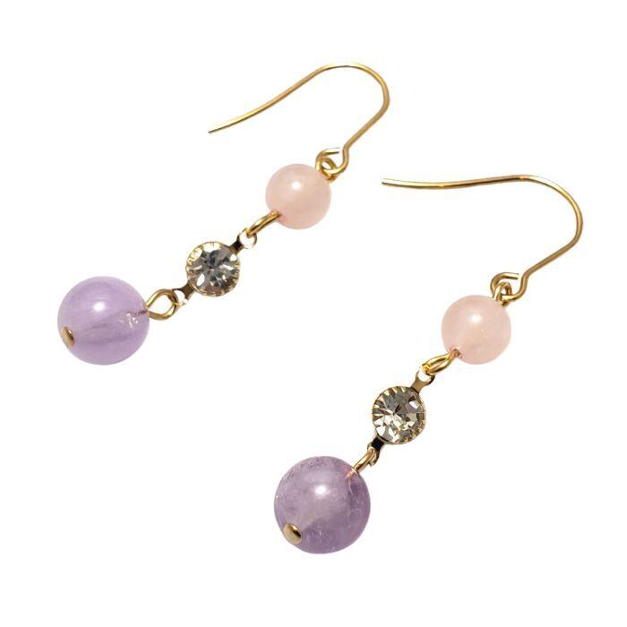 金運 恋愛運 パワーストーン ピアス ローズクォーツ ラベンダーアメジスト 天然石 ピアス レディース おしゃれ かわいい 送料無料 ゴールド アクセサリー プレゼント ピアス 金属アレルギー 対応 ギフト イヤリング変更可