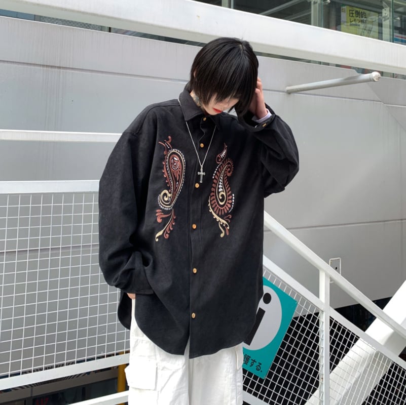 都谷シリーズ チャイナ風シャツ トップス 刺繍 男女兼用衣装 原宿風 カップル服 メンズ ブラック 黒い M L Xl Elegant