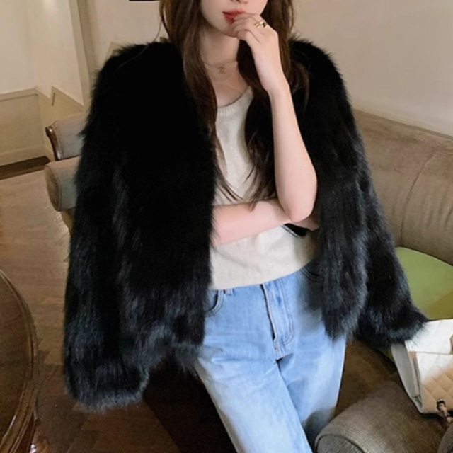 【即納】ノーカラー フェイクファー ジャケット 239577