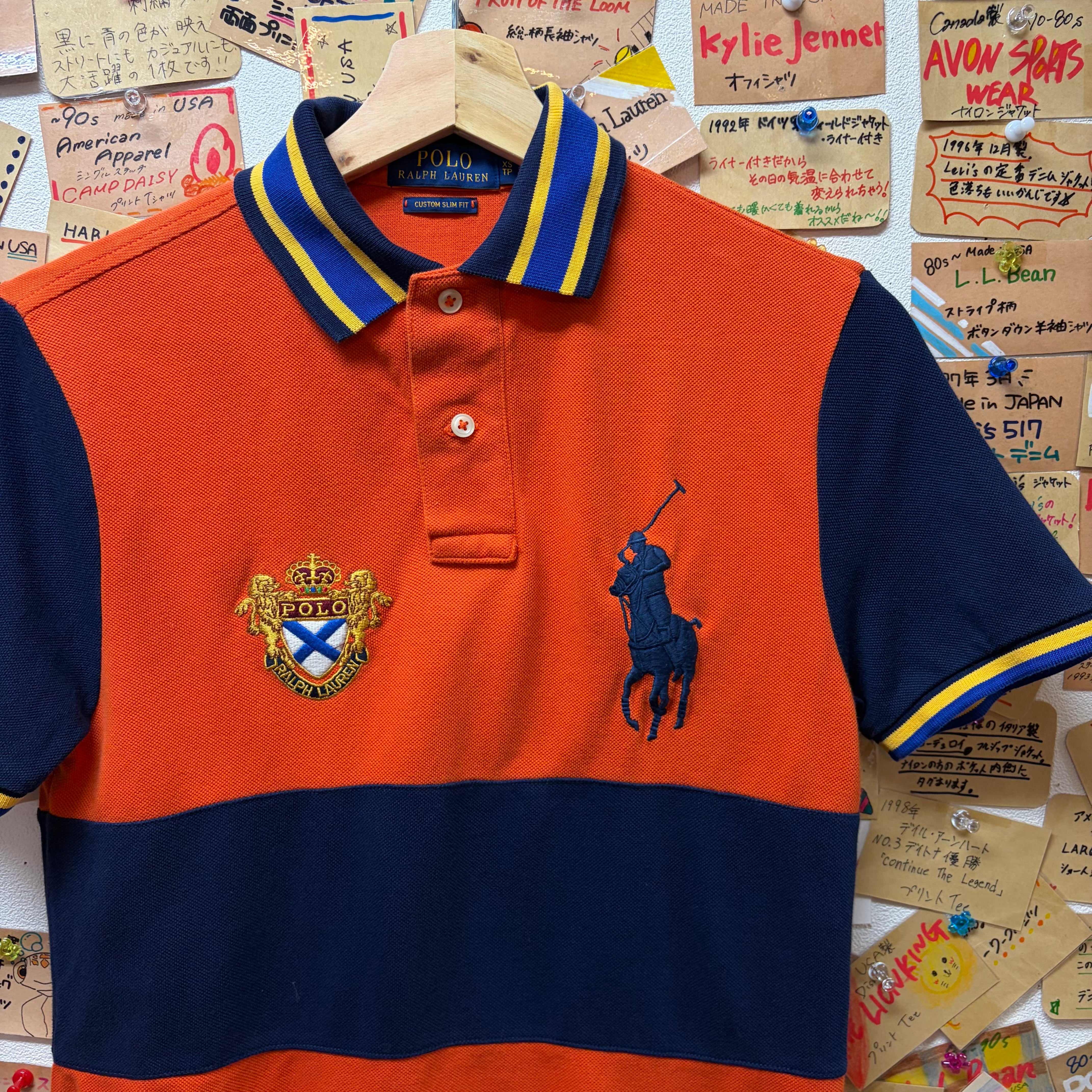 ラルフローレン ビッグポニー ポロシャツ M 紺 オレンジ刺繍 美品 ネイビー Polo Ralph Lauren ビックポニー刺繍ポロシャツ オレンジ×ネイビー