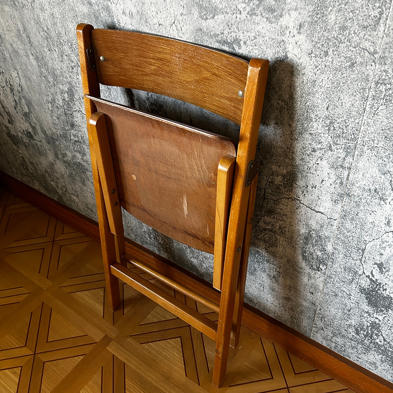 70's Vintage French Wood Folding Chair Used 中古 リペア済