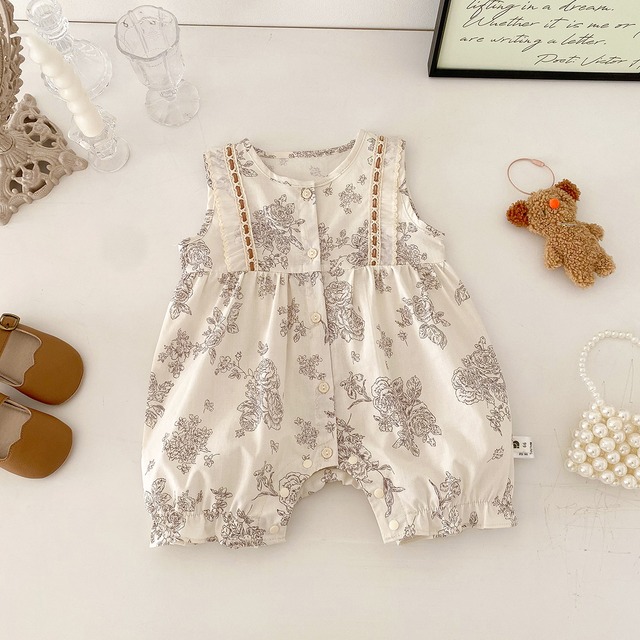 【BABY】エレナローズ花柄ノースリーブロンパース - 4
