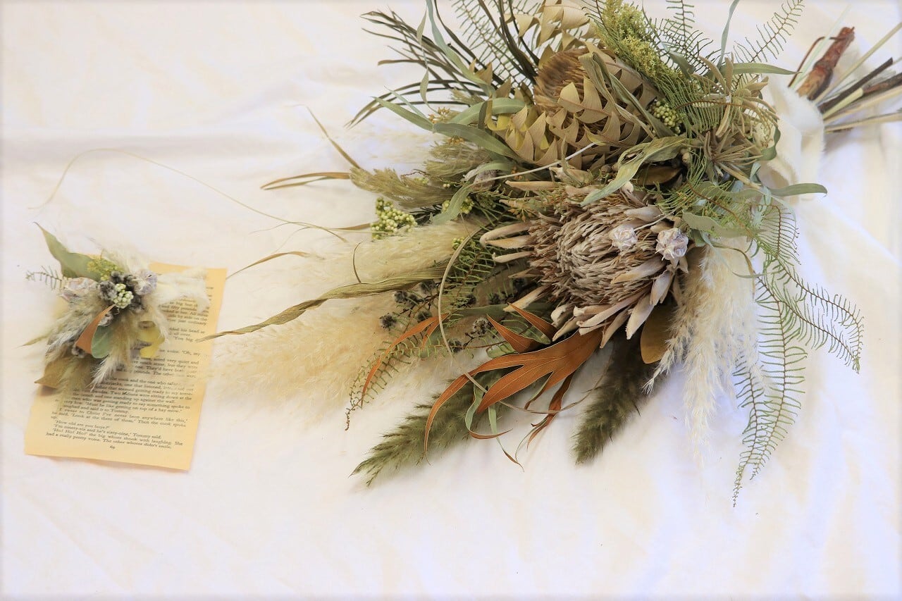 ウェディングブーケ】ブートニアセット Natural Green