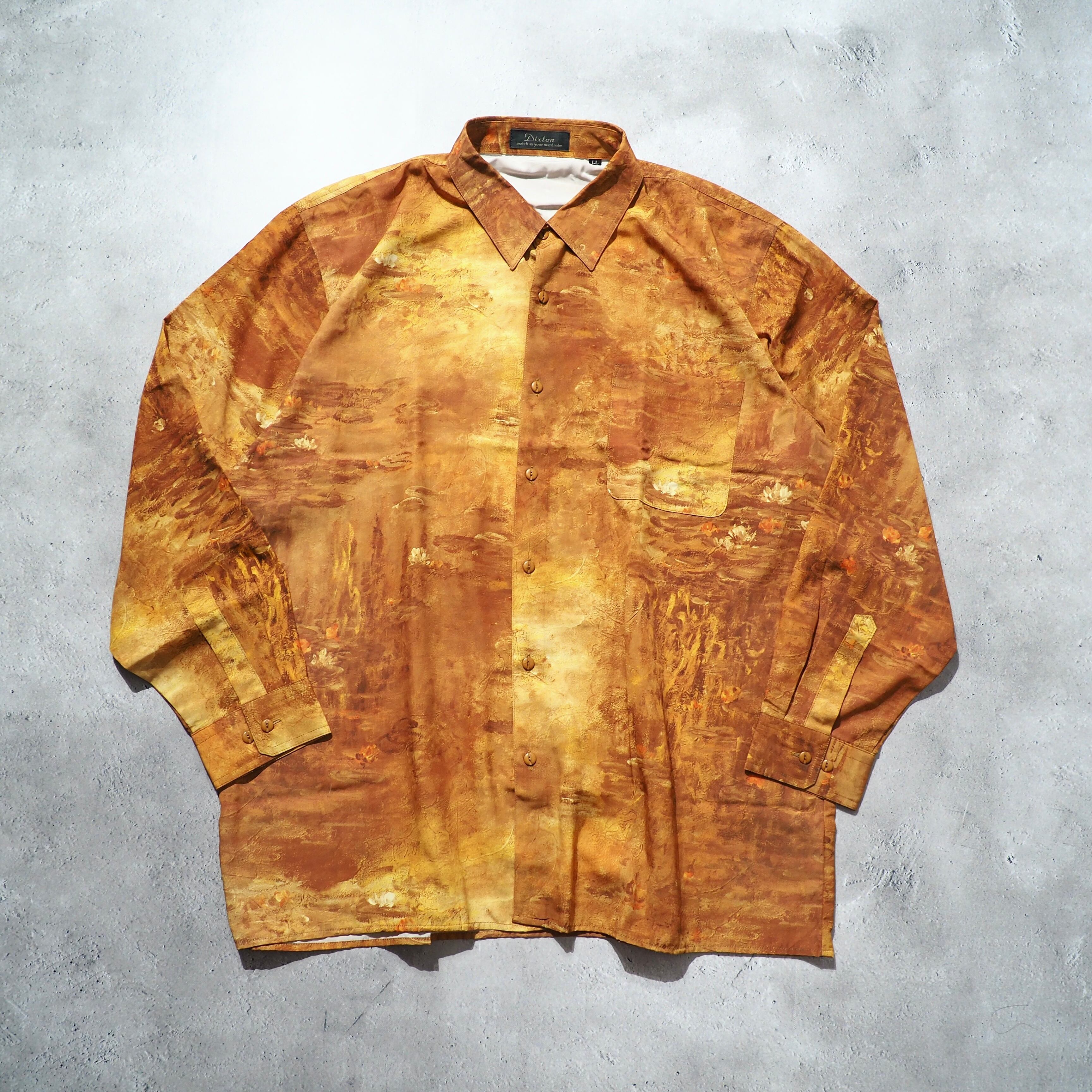 1980s " 睡蓮 " Beautiful oil painting Art vintage Drape loose shirt