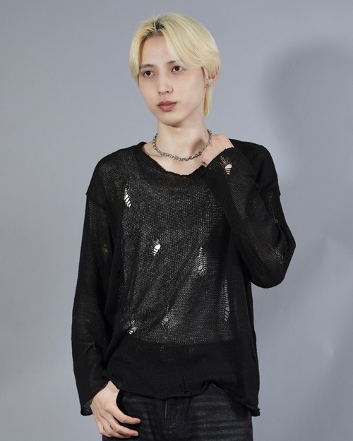 【ALUDE SELECT】damage loose sheer knit