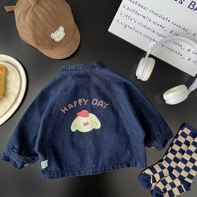 【BABY】韓国風　可愛い犬柄デニムアウター