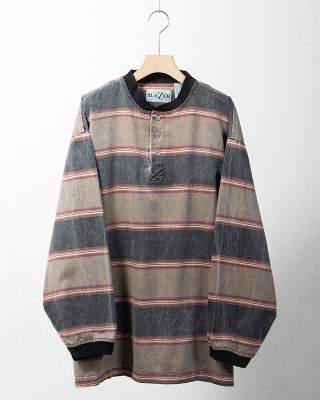 good faded mulch stripe patterned henley neck cut & sew