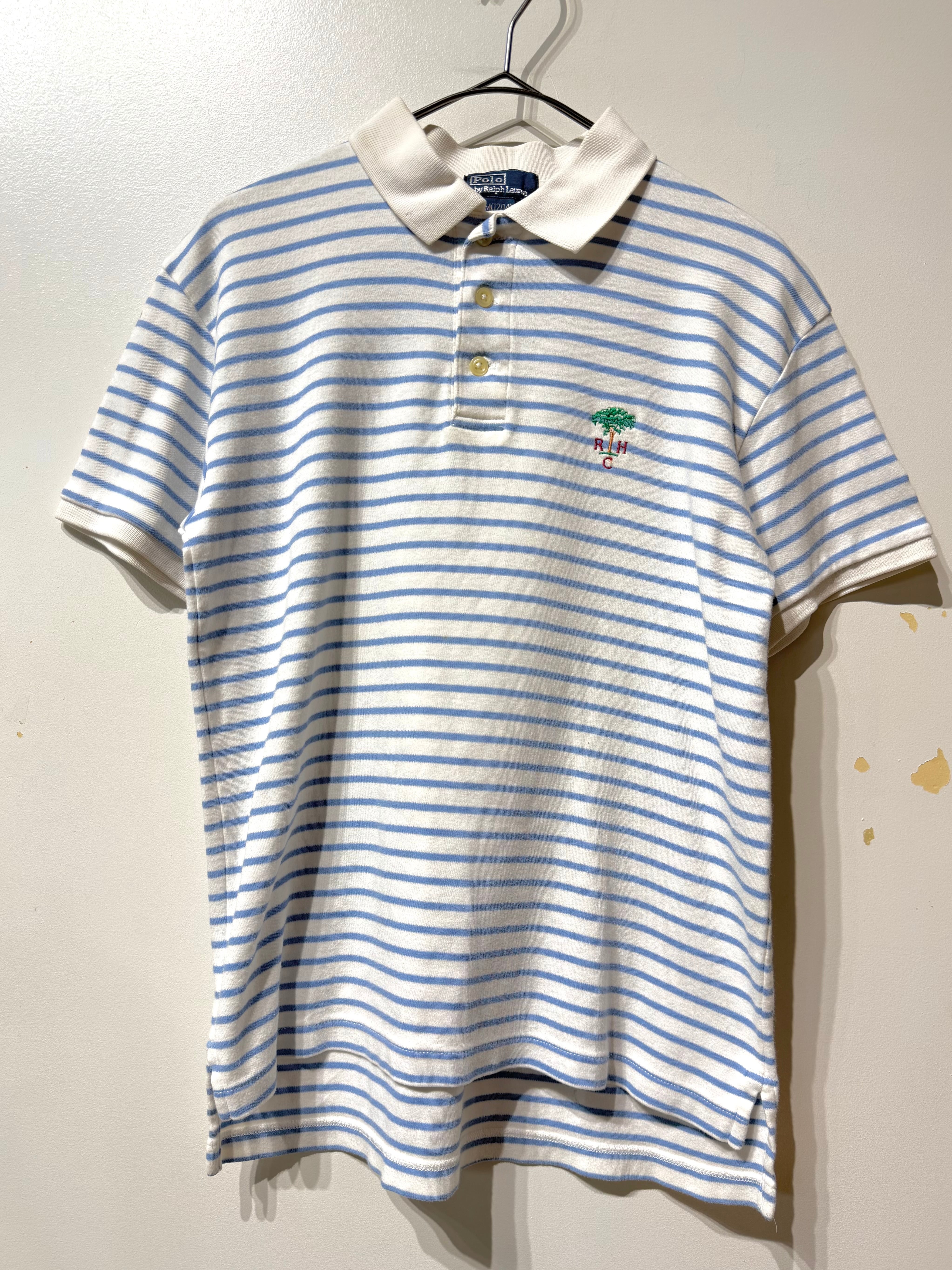 (CS2457)Polo by Ralph Lauren white×pale blue polo shirt