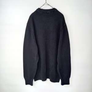 DOCKERS　クルーネック　コットンニット　セーター　アーガイル　中厚手　ミドルゲージ　ダークネイビー　L/G