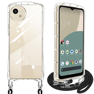 【特価処分】AQUOS wish4 (SH-52E / SHG13) ケース クリア ショルダー アクオス ウィッシュ4 スマホケース カバー 耐衝撃 全透明 TPU ストラップ付き 肩掛け 首掛け 紐付き 斜めがけ 取り外し可能 長さ調整可能(クリア)