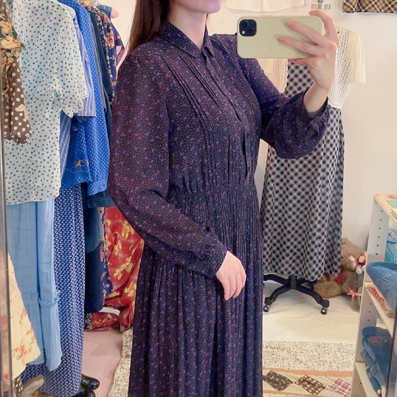 purple heart dot pleats one-piece