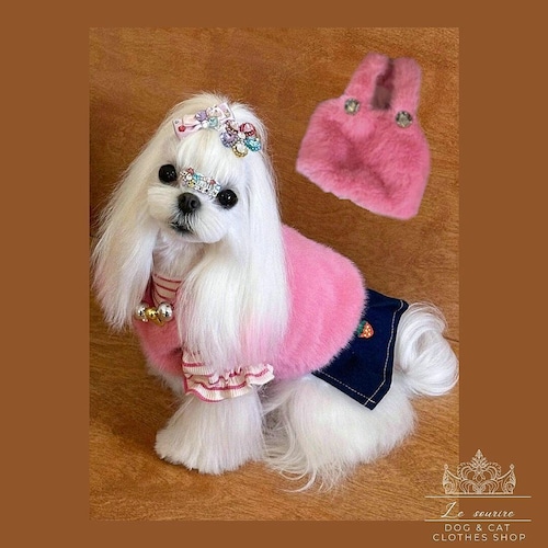 予約【№7153】ローズレッド　フェイクファー　クロップド丈　ベスト