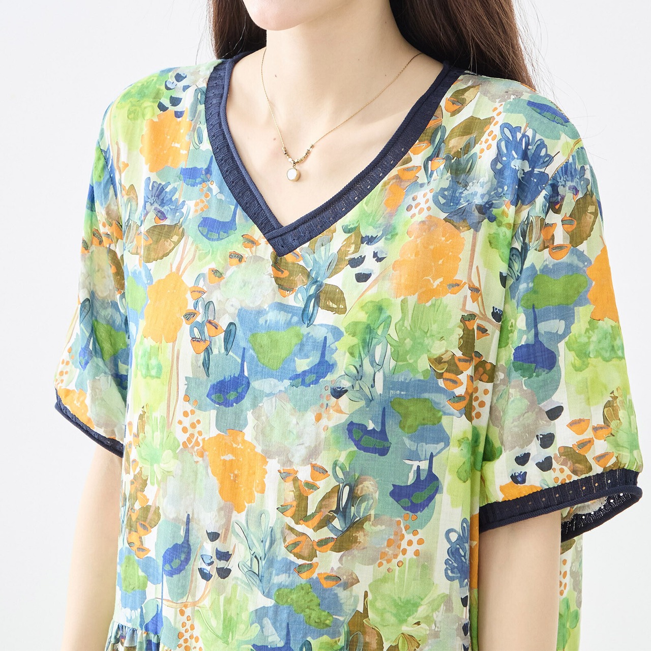 TRUBE 水彩フラワープリントワンピース【M~L】ブルー