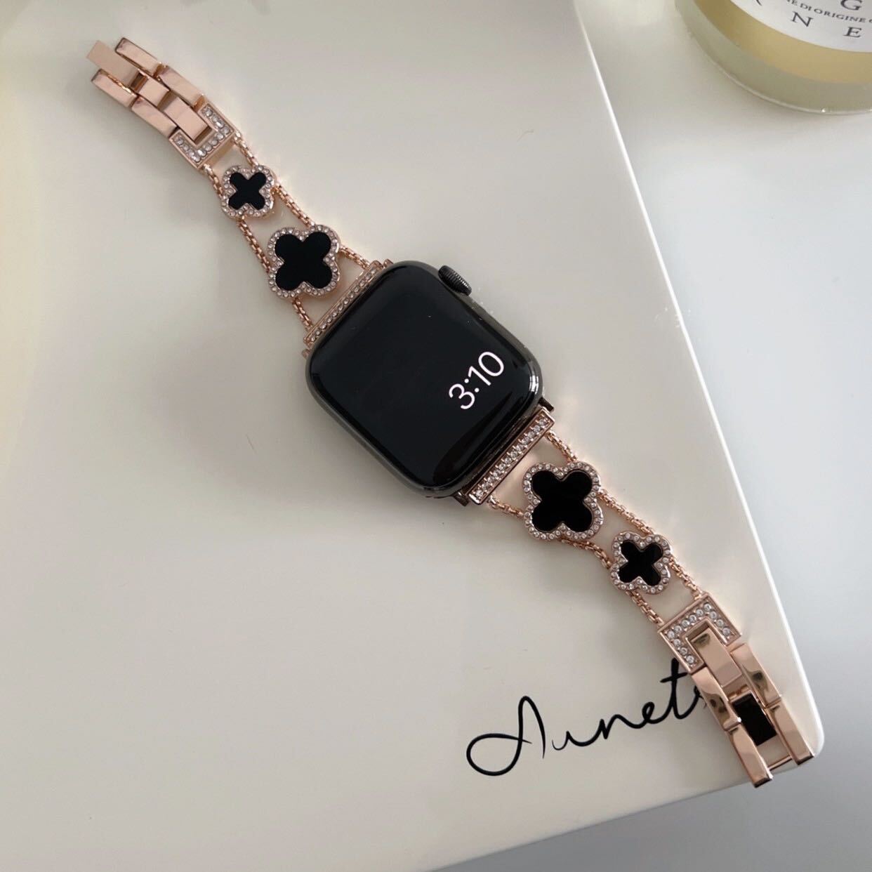 Rose Gold×Black Shining Clover Apple Watch Band キラキラクローバー