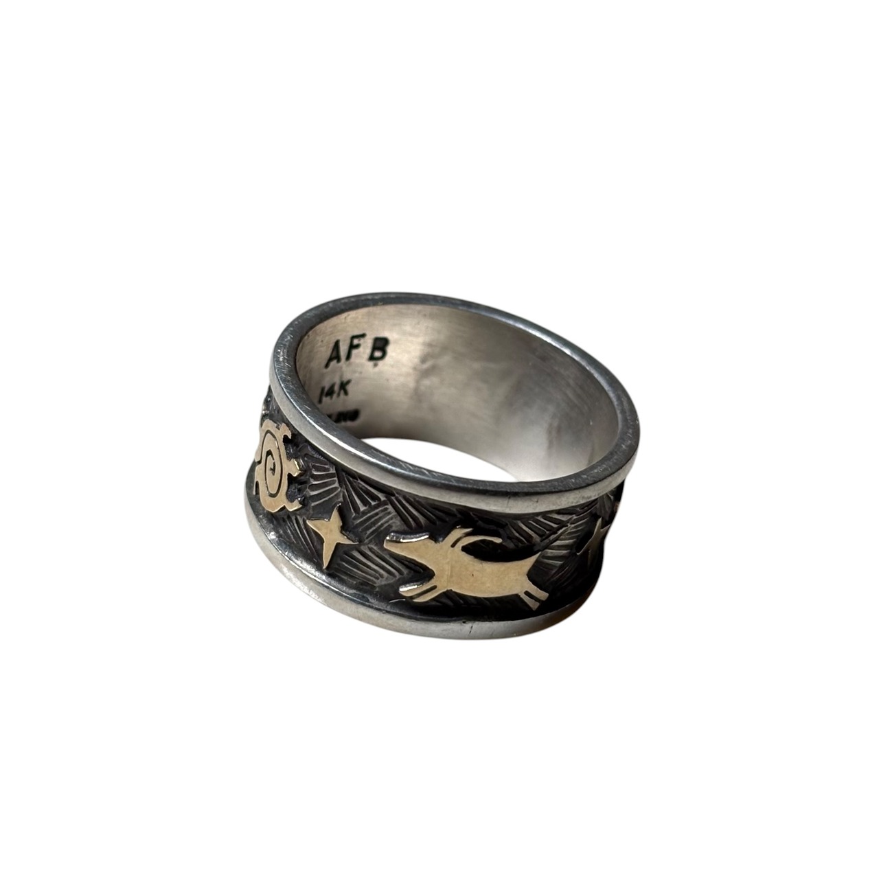 Navajo Arland Ben silver × k14 petroglyph ring
