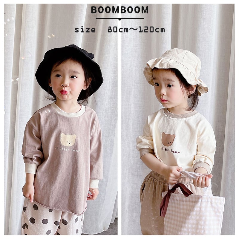 即納 送料無料 21春新作 熊柄tシャツ 90 100 110 1 女の子 男の子 韓国 新作 春 秋 夏 おしゃれ かわいい きれい やすい 激安 親子お揃い ママリンクコーデ 韓国子供服 キッズ 通園 幼稚園 保育園 小学校 おでかけ シンプル ナチュラル Boomboom