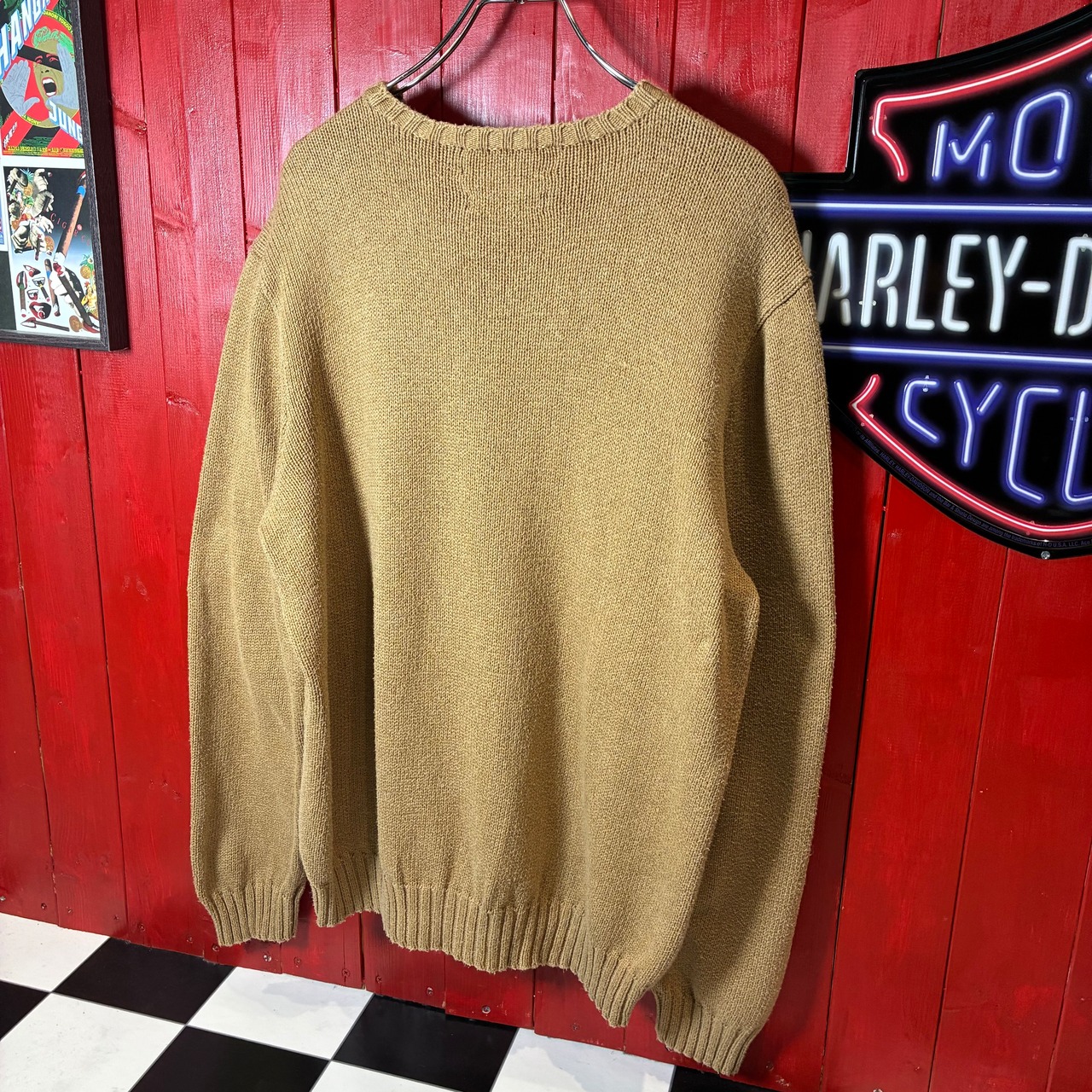 90s Ralph Lauren / コットンニット / ワンポイント刺繍ロゴ / ベージュ / POLO ニット